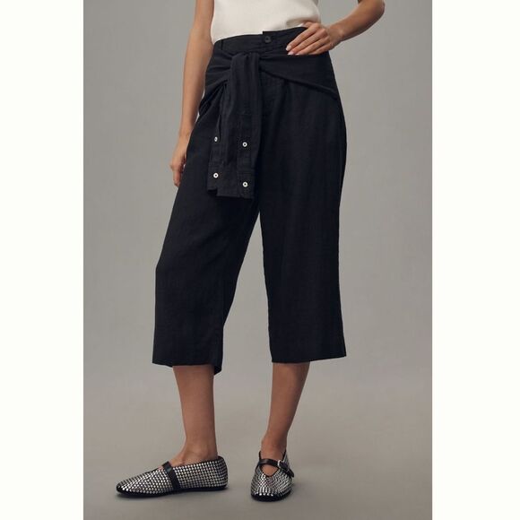 By Anthropologie Linen Shirt-Tie Capri Pants - Picture 2 of 5